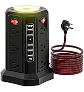 PASSUS Surge Protector Power Strip with 5 USB Ports and Night Light,10FT Braided Extension Cord w...
