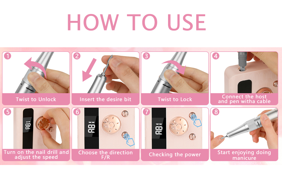Electric Nail File Professional Kit - Professional 45000RPM Portable Nails Drills Kit