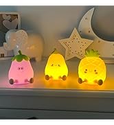 HomeCozi Fruit &amp; Vegetable Night Light Set – 3-Pack Silicone RGB Dimmable Lights (Mango, Pineappl...