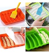 2PCS Silicone Sausage Mold, Nons-tick Hot Dog Mold with Brushes, 6-Cavity Hotdog Bun Pan with Lid...