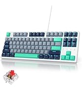 iRoboosta 75 Percent Grey and Green Mechanical Gaming Keyboard, 87 Keys TKL Wired Keyboard 75%, R...
