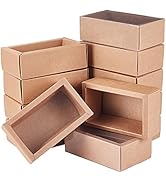 BENECREAT 12 Pack 7x5x1.5 Inch Brown Rectangle Drawer Kraft Boxes with PVC Plastic Window for Par...