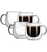 CNGLASS 10oz Double Wall Glass Coffee Mugs,Clear Insulated Glass Espresso Mugs,Set of 4
