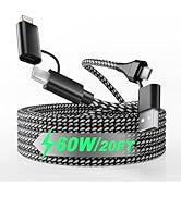 4 in 1 USB C Cable 60W 20FT Lightning Cable - Fast Charging Nylon Braided Data Sync MFi Certified...