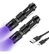ULTRAFIRE Mini UV Flashlight Rechargeable 395nm Black Light, Focusable Ultraviole Blacklight LED ...
