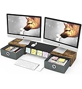 WESTREE Dual Monitor Stand Riser with Two Drawers, Extra Large Storage Monitor Stand for 2 Monito...