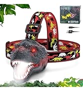 Nitigo Dinosaur Headlamp for Kids Flashlight Rechargeable Led Headlights Roar &amp; Silent Mode, T-Re...