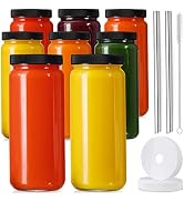 [ 8 Pack ] Glass Juicing Bottles with 2 Straws &amp; 2 Lids w Hole- 16 OZ Travel Drinking Jars, Water...