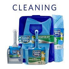 collection of cat litter box cleaning tools