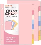 SUNEE 8 Tab Binder Dividers,Plastic Dividers for 3 Ring Binder,3 Ring Binder Dividers with Tabs f...
