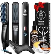 FEBOTE Innovation Blue Beard Straightener Kit w, Beard Balm, Beard Growth Oil, Beard Styling Comb...