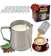 BellaVitas Milk Frothing Pitcher Set 12oz/350ml, 304 Stainless Steel Milk Frother Cup with Cocoa ...
