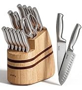 SMIRLY Knife Set - 15 Pieces Knives Set for Kitchen with Block and Sharpener - Stainless Steel Kn...
