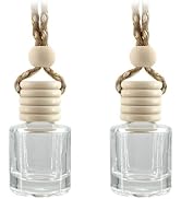 2 Pack Hanging Empty Glass Car Diffuser Bottles with Wood Caps | Comes with plastic droppers, ref...