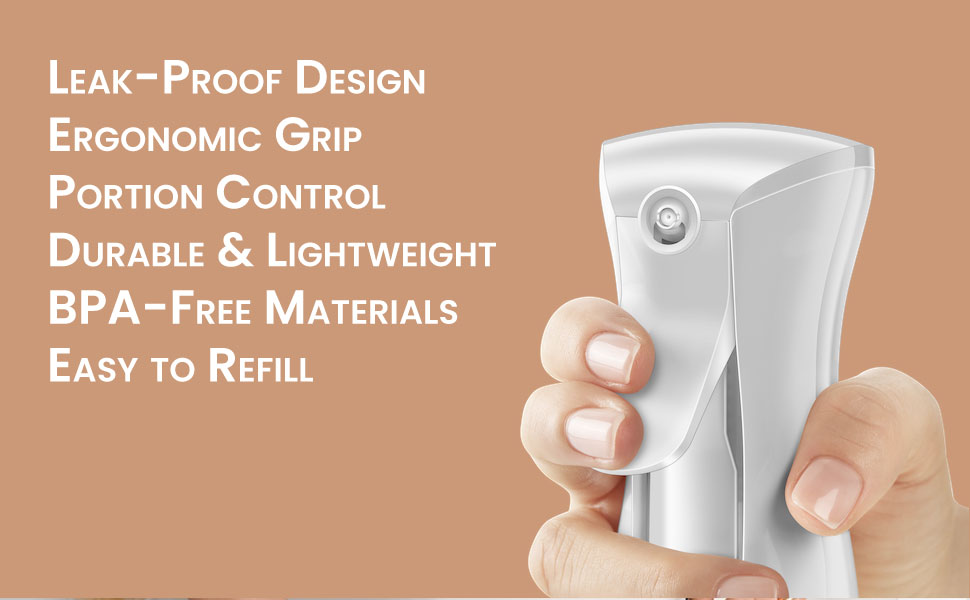 BPA free, leak-proof design,easy to refill