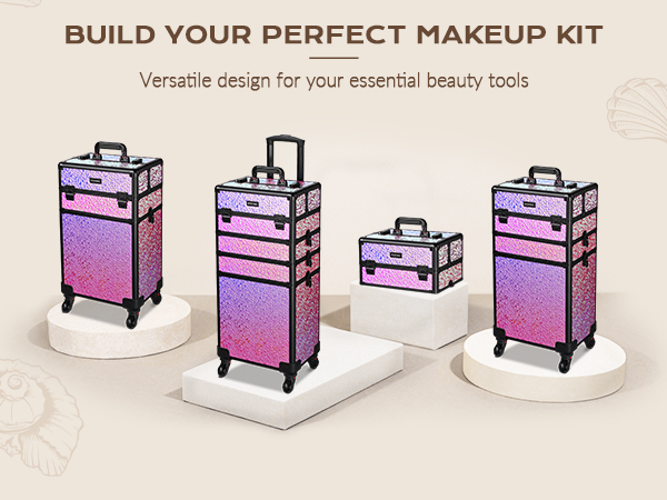 BYOOTIQUE Rolling Makeup Train Case 4in1 Cosmetic Trolley Organizer Travel Case
