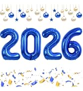 TONIFUL 2026 Graduation Balloons 42Inch Navy Blue 2026 Number Balloons Aluminum Foil Mylar Balloo...