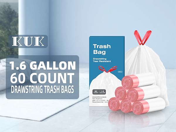 1.6 Gallon Drawstring Trash Bags
