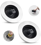Hibbent 2 Pack 3 in 1 Kitchen Sink Drain Strainer, Stainless Steel Wrapped Shell Drain Stopper Co...