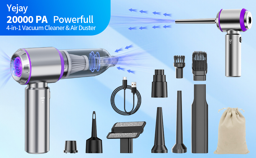 Yejay 20000pa Car Vacuum Cleaner,80000rpm Rechargeable High Power Compressed Air Duster&amp;amp;Air Blower