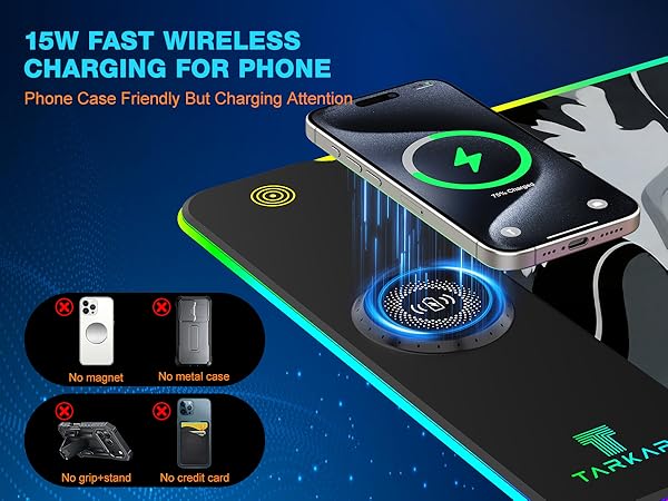 TARKARI Magnetic Wireless Charging RGB Mouse Pad