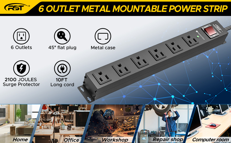 metal power strip 10ft cord