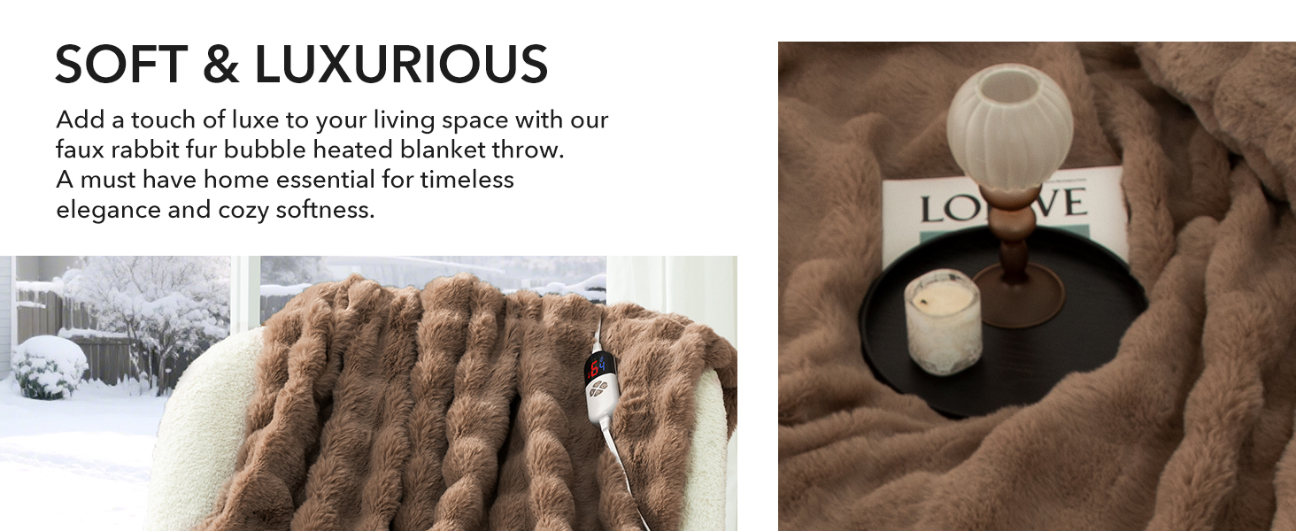 Faux Rabbit Fur Bubble Heated Blanket