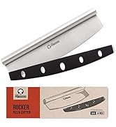 Chef Pomodoro Pizza Cutter Rocker Knife with Protective Cover, Multipurpose 14 Inch Mezzaluna Cho...