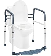 Toilet Safety Rails with Footrest, Folding &amp; Portable Bathroom Toilet Handles for Elderly, Senior...