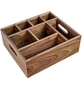 VaeFae Acacia Wood Caddy Organizer, Napkin and Paper Plate Holder, Wooden Utensil Holder, Silverw...