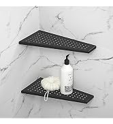 Bernkot Corner Shower Shelf, Matte Black 12" 304 Stainless Steel Trapezoid Grout in Shelf with Gr...