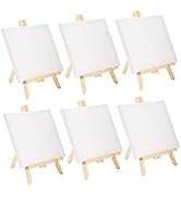 Tosnail 6 Packs 8" x 10" Canvas and Easel Set, Art Easel Stand with Canvas Set Tabletop Wooden Di...