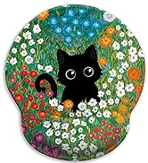 flower black cat mouse pad with wrist rest