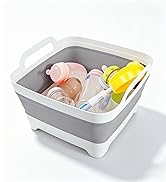 GIMWA Collapsible Wash Basin for Baby Bottles with Drain Plug, 2.4 Gallons Space-Saving Camping S...