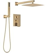 Lava Odoro Modern 2-Setting Square Shower Faucet Set with Shower Head and Handheld Sprayer Gold, ...