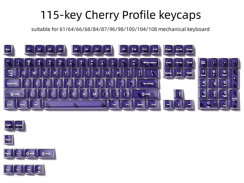 Purple Clear Keyboard keycaps,Transparent keycaps 60% 75% Ceramic Jelly Key caps Set Shine Through