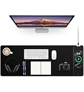 Mouse Pad with Wireless Charging, Black Mousepad Long Desk Mat, Large Gaming Mouse Pad, Soft Mous...