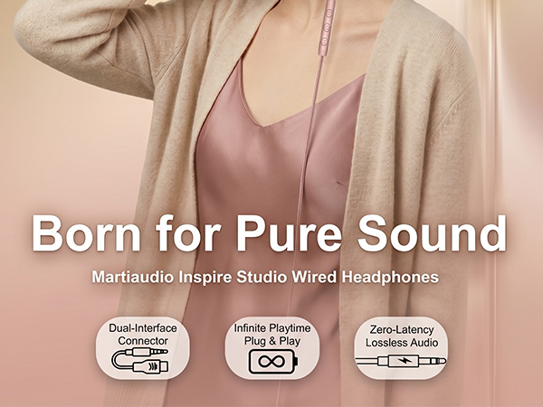 MartiAudio headphones showing universal compatibility with USB-C and 3.5mm audio jacks.
