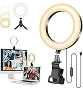 Evershop Ring Light with Tripod Stand,Small Desk Led Circle Lights Clip On Laptop for Video Confe...