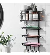 YIGII Hair Dryer Holder Wall Mounted, Black Curling Iron Holder with Hook, Blow Dryer Holder with...