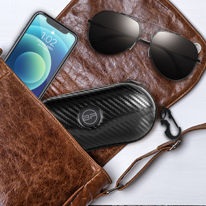 Carbon Sunglasses Case Semi Hard EVA Shell with Metal Hanging Hook Belt Clip Sun Glasses Storage