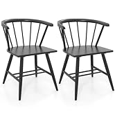 Giantex Windsor Dining Chairs Set of 2, Mid-Century Modern Black Kitchen Chairs w/Solid Rubber Wo...