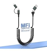 USB-C and Lightning Cable 4 in 1 Combo for Apple Carplay &amp; Android Auto,[MFi Certified] Coiled iP...