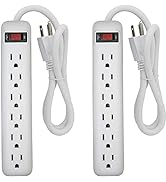 Clear Power 2-Pack 6 Outlet Power Strip with 1.5 ft Power Cord, 3 Prong Grounded Straight Plug, W...