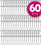 Teenitor Metal Split Key Chain Rings for Arts and Craft- 60 Key Chains 25mm with 26mm Chains and ...