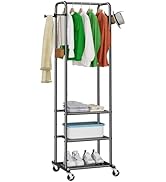 Ekisemio Small Garment Rack with Wheels, Clothing Rack for Hanging Clothes, Heavy Duty Clothes Ra...