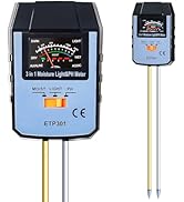ALLOSUN Soil Moisture Meter for Plants, 4 in 1 Soil pH Tester/pH Meter for Water/Light Meter for ...