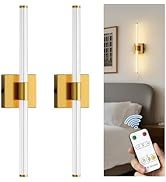 L LOHAS LED Battery Operated Wall Sconces Set of 2, 10000mAh Gold Battery Wall Sconce, 3000K Dimm...