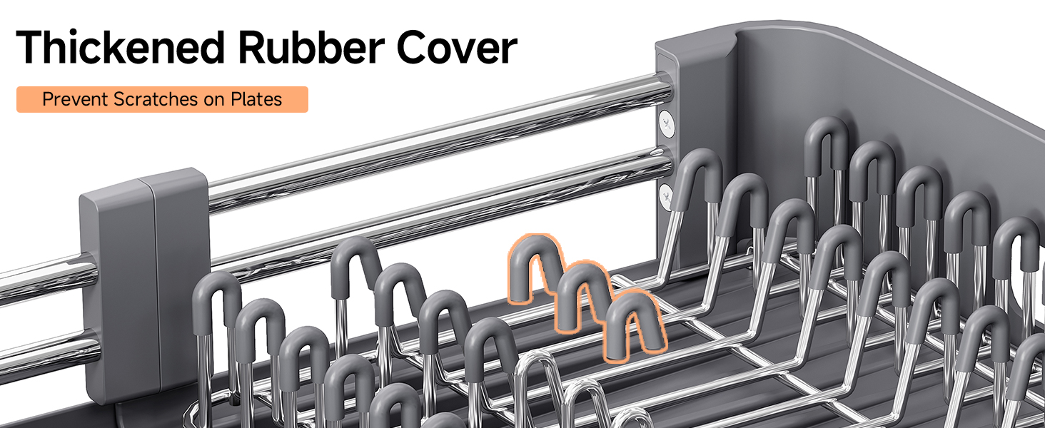 Expandable Dish Drying Rack for Kitchen Counter, Extendable Dish Rack with Drainboard