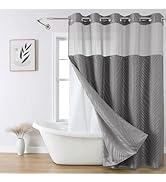 eachope no Hook Shower Curtain and Liner Set,Boho Style with See Through Top Window, Grey Fabric ...